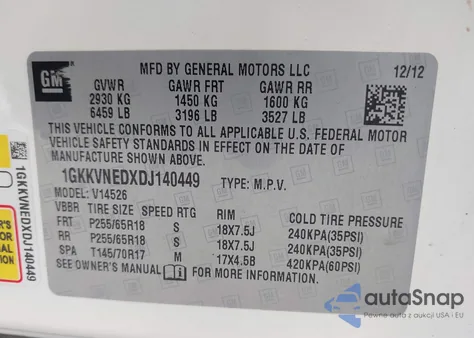 2013 GMC Acadia Sle-1 из США, поврежденный, VIN 1GKKVNEDXDJ140449